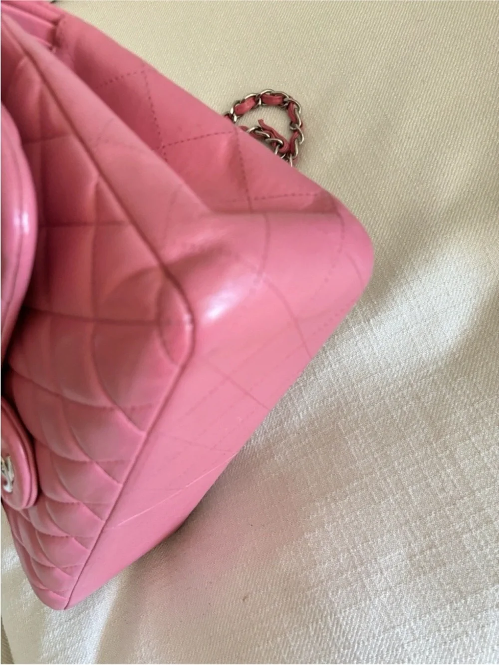 CHANEL Jumbo Pink Quilted Lambskin Shoulder Flap Bag with Silver Hardware - Picture 14 of 15